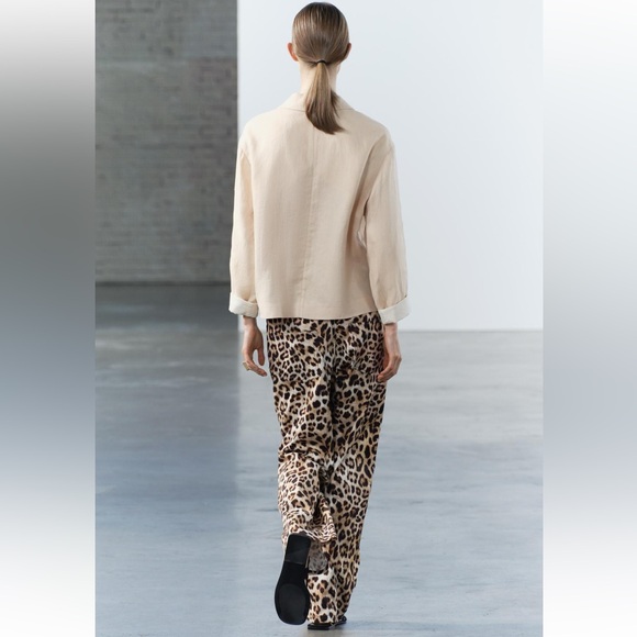 Zara 100% Linen Blazer Jacket Coat Beige Cream Neutral ZW Collection lined S NWT - Picture 11 of 16